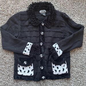 berek Black Cardigan Jacket with Black-and-White Spot Accents